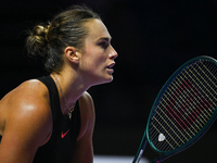 RIYADH, SAUDI ARABIA - NOVEMBER 04: Aryna Sabalenka of Belarus during her match against Jasmine Paolini of Italy on day 3 of the 2024 WTA Fi...