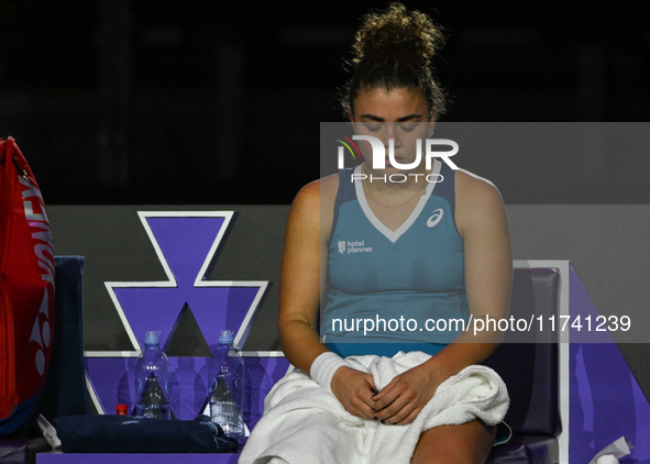 RIYADH, SAUDI ARABIA - NOVEMBER 04: Jasmine Paolini of Italy during her match against Aryna Sabalenka of Belarus  on day 3 of the 2024 WTA F...