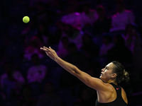 RIYADH, SAUDI ARABIA - NOVEMBER 04: Aryna Sabalenka of Belarus during her match against Jasmine Paolini of Italy on day 3 of the 2024 WTA Fi...