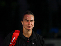 RIYADH, SAUDI ARABIA - NOVEMBER 04: Aryna Sabalenka of Belarus pictures after her victory against Jasmine Paolini of Italy on day 3 of the 2...