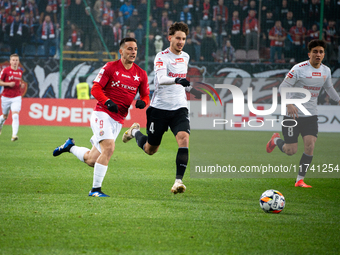 Angel Rodado participates in the game between Wisla Krakow and GKS Tychy in Krakow, Poland, on November 4, 2024. This is a Betclic 1 Liga, P...