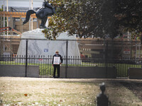 On November 4, 2024, in Washington, DC, a day before election day, the Secret Service and businesses board up the front of buildings and pla...