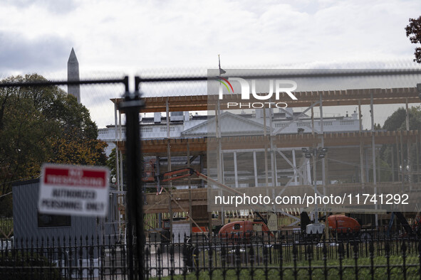 On November 4, 2024, in Washington, DC, a day before election day, the Secret Service and businesses board up the front of buildings and pla...