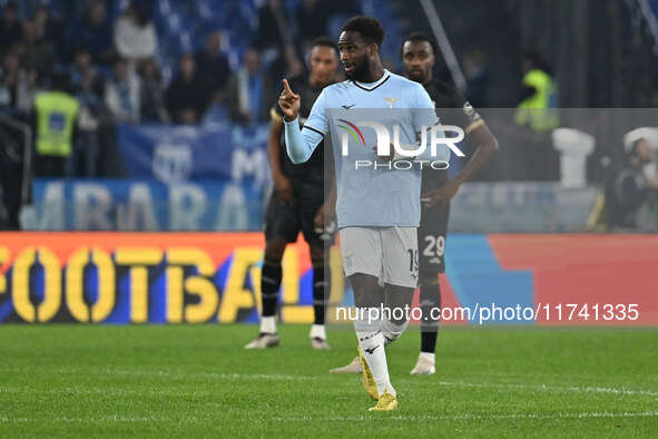 Boulaye Dia of S.S. Lazio celebrates after scoring the goal of 1-0 during the 11th day of the Serie A Championship between S.S. Lazio and Ca...