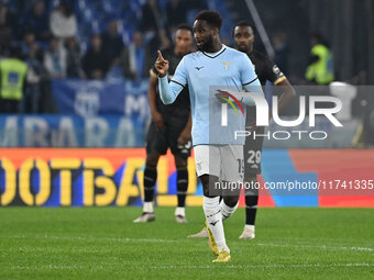 Boulaye Dia of S.S. Lazio celebrates after scoring the goal of 1-0 during the 11th day of the Serie A Championship between S.S. Lazio and Ca...