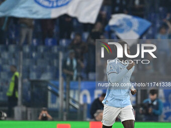 Boulaye Dia of S.S. Lazio celebrates after scoring the goal of 1-0 during the 11th day of the Serie A Championship between S.S. Lazio and Ca...