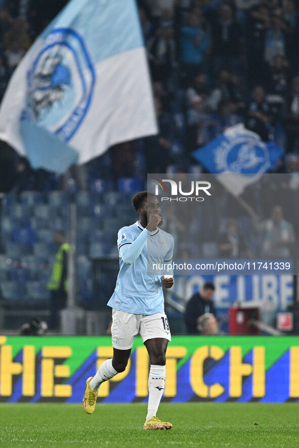 Boulaye Dia of S.S. Lazio celebrates after scoring the goal of 1-0 during the 11th day of the Serie A Championship between S.S. Lazio and Ca...