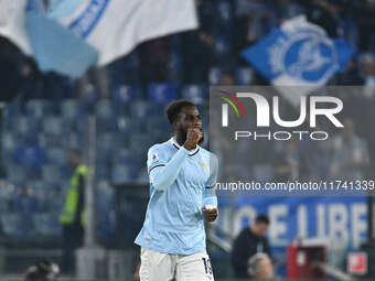 Boulaye Dia of S.S. Lazio celebrates after scoring the goal of 1-0 during the 11th day of the Serie A Championship between S.S. Lazio and Ca...