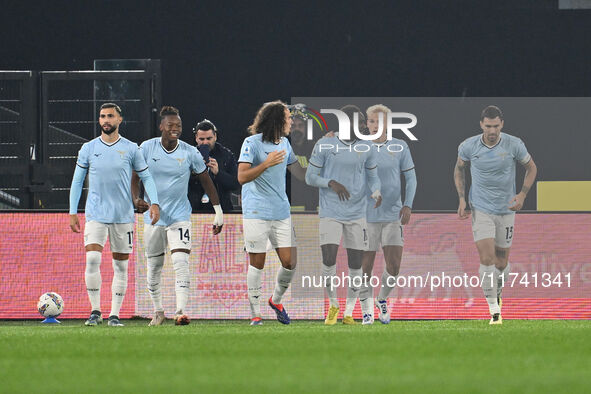 Boulaye Dia of S.S. Lazio celebrates after scoring the goal of 1-0 during the 11th day of the Serie A Championship between S.S. Lazio and Ca...