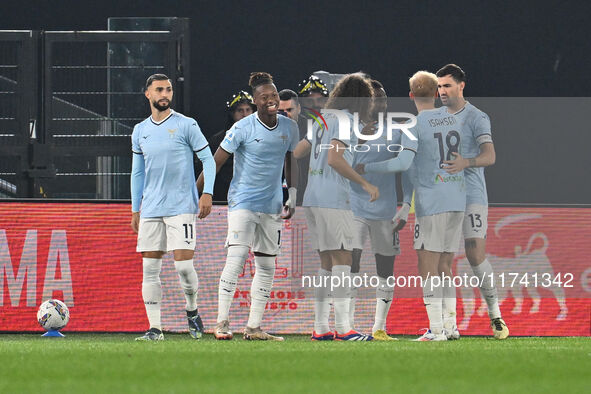 Boulaye Dia of S.S. Lazio celebrates after scoring the goal of 1-0 during the 11th day of the Serie A Championship between S.S. Lazio and Ca...