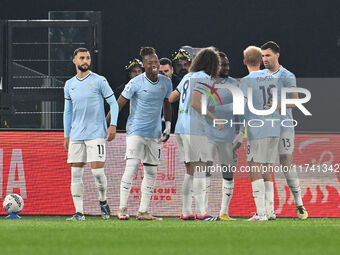 Boulaye Dia of S.S. Lazio celebrates after scoring the goal of 1-0 during the 11th day of the Serie A Championship between S.S. Lazio and Ca...