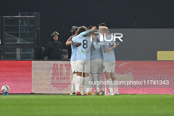 Boulaye Dia of S.S. Lazio celebrates after scoring the goal of 1-0 during the 11th day of the Serie A Championship between S.S. Lazio and Ca...