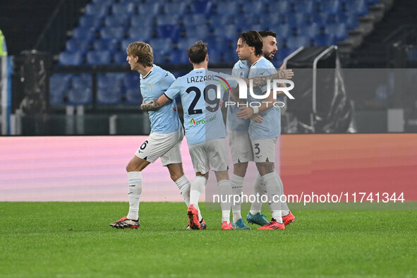 Boulaye Dia of S.S. Lazio celebrates after scoring the goal of 1-0 during the 11th day of the Serie A Championship between S.S. Lazio and Ca...