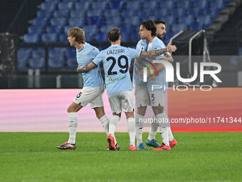 Boulaye Dia of S.S. Lazio celebrates after scoring the goal of 1-0 during the 11th day of the Serie A Championship between S.S. Lazio and Ca...