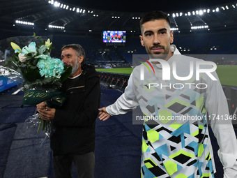 Mattia Zaccagni of S.S. Lazio and Marco Rosci, father of Flavio, are present during the 11th day of the Serie A Championship between S.S. La...