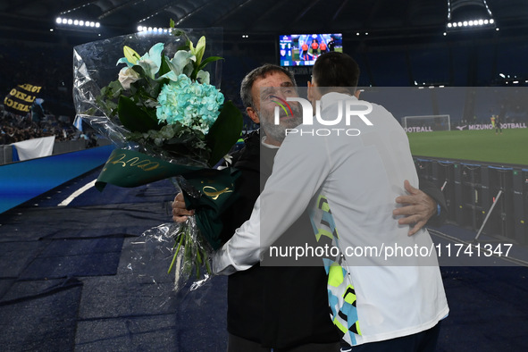 Mattia Zaccagni of S.S. Lazio and Marco Rosci, father of Flavio, are present during the 11th day of the Serie A Championship between S.S. La...