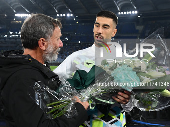 Mattia Zaccagni of S.S. Lazio and Marco Rosci, father of Flavio, are present during the 11th day of the Serie A Championship between S.S. La...