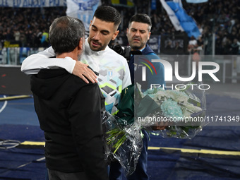 Mattia Zaccagni of S.S. Lazio and Marco Rosci, father of Flavio, are present during the 11th day of the Serie A Championship between S.S. La...