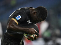 Zito Luvumbo of Cagliari Calcio celebrates after scoring the goal to make it 1-1 during the 11th day of the Serie A Championship between S.S...