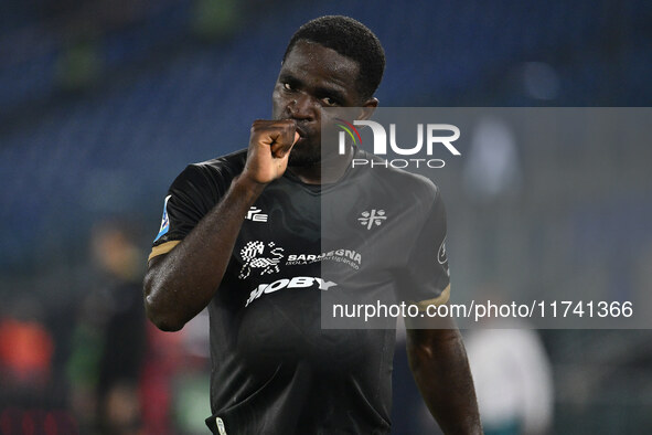 Zito Luvumbo of Cagliari Calcio celebrates after scoring the goal to make it 1-1 during the 11th day of the Serie A Championship between S.S...