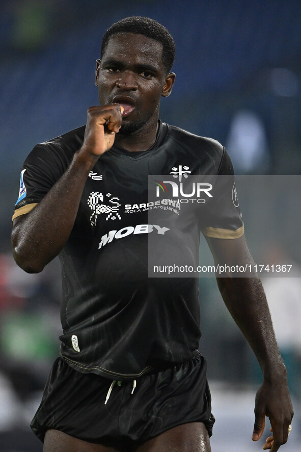 Zito Luvumbo of Cagliari Calcio celebrates after scoring the goal to make it 1-1 during the 11th day of the Serie A Championship between S.S...