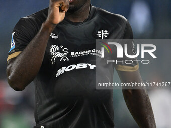 Zito Luvumbo of Cagliari Calcio celebrates after scoring the goal to make it 1-1 during the 11th day of the Serie A Championship between S.S...