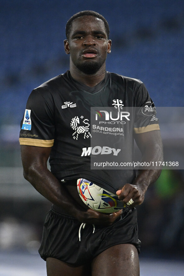 Zito Luvumbo of Cagliari Calcio celebrates after scoring the goal to make it 1-1 during the 11th day of the Serie A Championship between S.S...