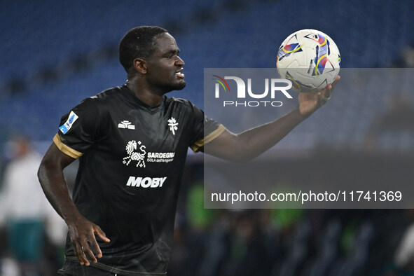 Zito Luvumbo of Cagliari Calcio celebrates after scoring the goal to make it 1-1 during the 11th day of the Serie A Championship between S.S...