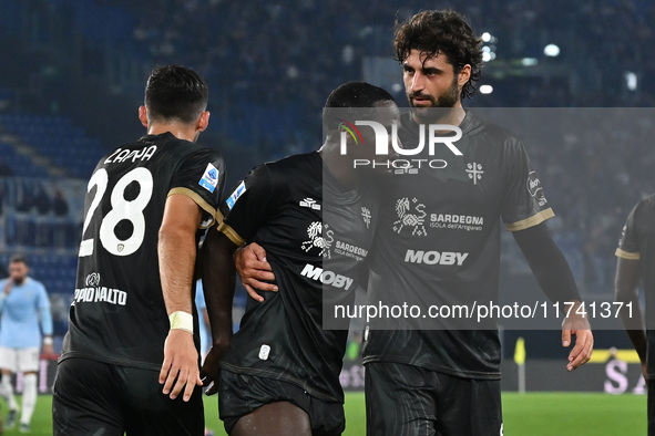 Zito Luvumbo of Cagliari Calcio celebrates after scoring the goal to make it 1-1 during the 11th day of the Serie A Championship between S.S...