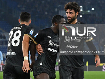 Zito Luvumbo of Cagliari Calcio celebrates after scoring the goal to make it 1-1 during the 11th day of the Serie A Championship between S.S...