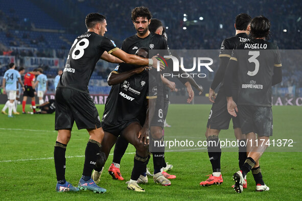 Zito Luvumbo of Cagliari Calcio celebrates after scoring the goal to make it 1-1 during the 11th day of the Serie A Championship between S.S...