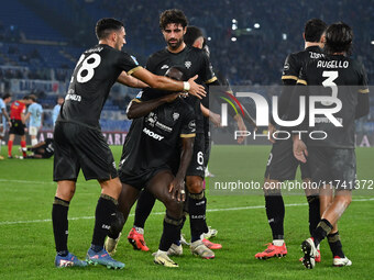 Zito Luvumbo of Cagliari Calcio celebrates after scoring the goal to make it 1-1 during the 11th day of the Serie A Championship between S.S...