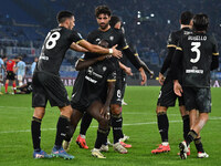 Zito Luvumbo of Cagliari Calcio celebrates after scoring the goal to make it 1-1 during the 11th day of the Serie A Championship between S.S...