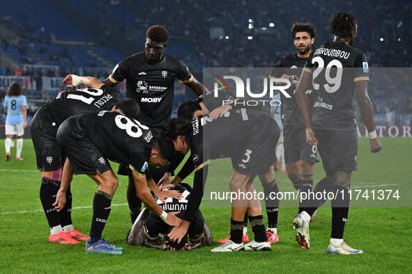 Zito Luvumbo of Cagliari Calcio celebrates after scoring the goal to make it 1-1 during the 11th day of the Serie A Championship between S.S...