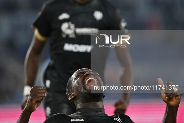 Zito Luvumbo of Cagliari Calcio celebrates after scoring the goal to make it 1-1 during the 11th day of the Serie A Championship between S.S...