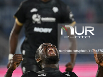 Zito Luvumbo of Cagliari Calcio celebrates after scoring the goal to make it 1-1 during the 11th day of the Serie A Championship between S.S...