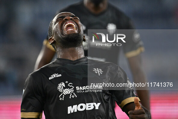 Zito Luvumbo of Cagliari Calcio celebrates after scoring the goal to make it 1-1 during the 11th day of the Serie A Championship between S.S...