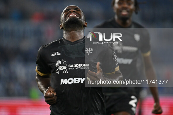 Zito Luvumbo of Cagliari Calcio celebrates after scoring the goal to make it 1-1 during the 11th day of the Serie A Championship between S.S...