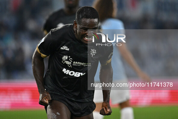 Zito Luvumbo of Cagliari Calcio celebrates after scoring the goal to make it 1-1 during the 11th day of the Serie A Championship between S.S...