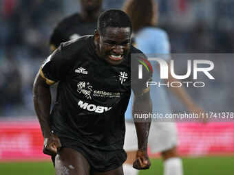 Zito Luvumbo of Cagliari Calcio celebrates after scoring the goal to make it 1-1 during the 11th day of the Serie A Championship between S.S...