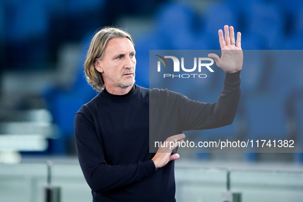 Davide Nicola head coach of Cagliari Calcio gestures during the Serie A Enilive match between SS Lazio and Cagliari Calcio at Stadio Olimpic...