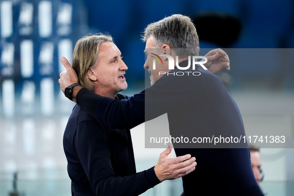 Davide Nicola head coach of Cagliari Calcio and Marco Baroni head coach of SS Lazio during the Serie A Enilive match between SS Lazio and Ca...