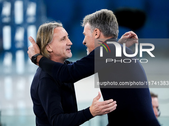 Davide Nicola head coach of Cagliari Calcio and Marco Baroni head coach of SS Lazio during the Serie A Enilive match between SS Lazio and Ca...