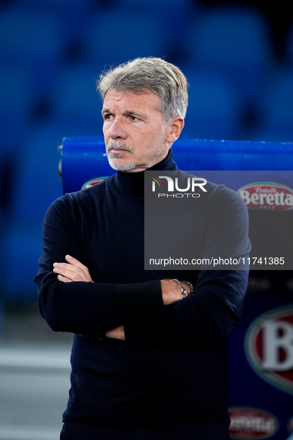 Marco Baroni head coach of SS Lazio looks on during the Serie A Enilive match between SS Lazio and Cagliari Calcio at Stadio Olimpico on Nov...