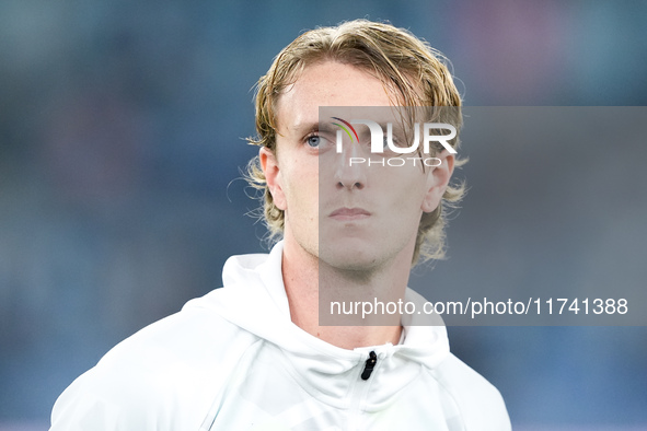 Nicolo' Rovella of SS Lazio looks on during the Serie A Enilive match between SS Lazio and Cagliari Calcio at Stadio Olimpico on November 4,...