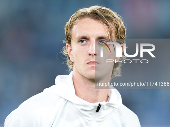 Nicolo' Rovella of SS Lazio looks on during the Serie A Enilive match between SS Lazio and Cagliari Calcio at Stadio Olimpico on November 4,...