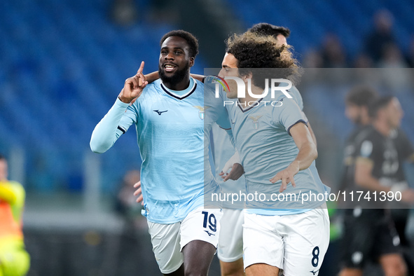 Boulaye Dia of SS Lazio celebrates after scoring first goal during the Serie A Enilive match between SS Lazio and Cagliari Calcio at Stadio...