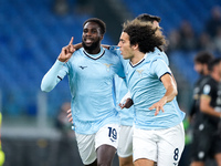 Boulaye Dia of SS Lazio celebrates after scoring first goal during the Serie A Enilive match between SS Lazio and Cagliari Calcio at Stadio...