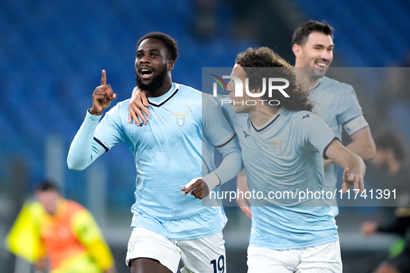 Boulaye Dia of SS Lazio celebrates after scoring first goal during the Serie A Enilive match between SS Lazio and Cagliari Calcio at Stadio...