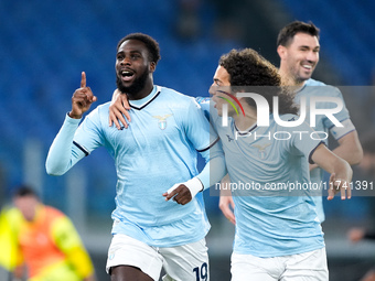 Boulaye Dia of SS Lazio celebrates after scoring first goal during the Serie A Enilive match between SS Lazio and Cagliari Calcio at Stadio...